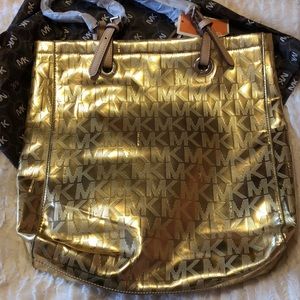 Michael Kors gold metallic tote